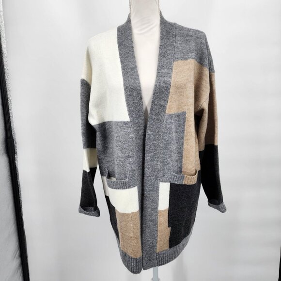 PAPER CRANE Colorblock Open Front Long Cardigan Sweater Small NWT - Picture 2 of 11